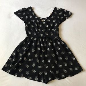 Black & White Floral Print Babydoll Romper